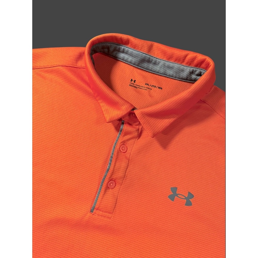 Under Armour Men's XL Orange Loose Fit Golf Polo Shirt Short Sleeve Performance